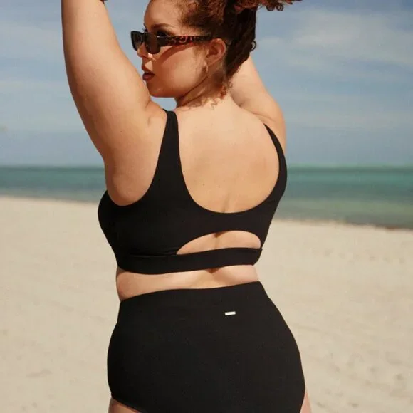 BERLOOK Black Cutout Ribbed Plus Size Bikini Top AND Ribbed Plus Size BOTTOM 17 - Picture 6 of 16
